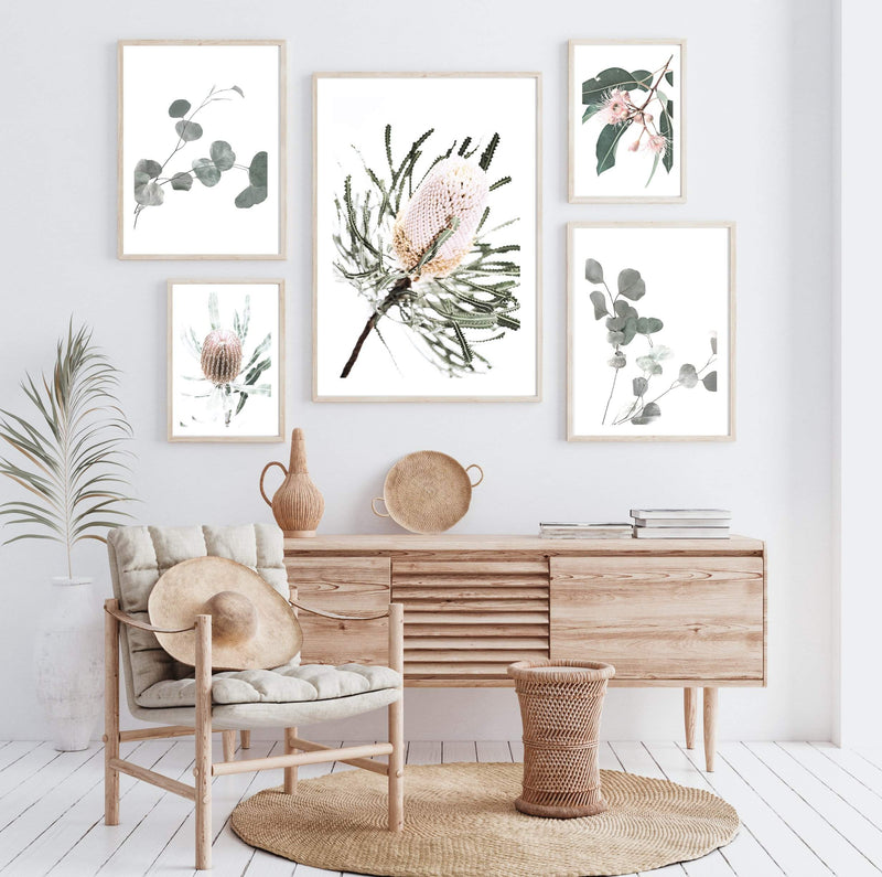 Australian Natives Gallery Art Print Set No.1-The Paper Tree-australia,australian,australian flower,Australian Native,australiana,botanical,eucalyptus,eucalyptus leaf,eucalyptus leaves,floral,flowers,green,gum,gum leaf,leaf,leaves,muted tone,native,native flower,neutral,portait,premium art print,Wall_Art,Wall_Art_Prints,wild flower,yellow