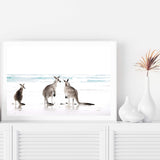 Kangaroos On The Beach-The Paper Tree-animals,Art_Prints,Artwork,australian,Australian animals,australian art,australian landscape,BEACH,boho,coastal,COASTAL ART,Designer,hamptons,kangaroo,kangaroo's,landscape,nature,neutral,premium art print,travel,wall art,Wall_Art,Wall_Art_Prints,white