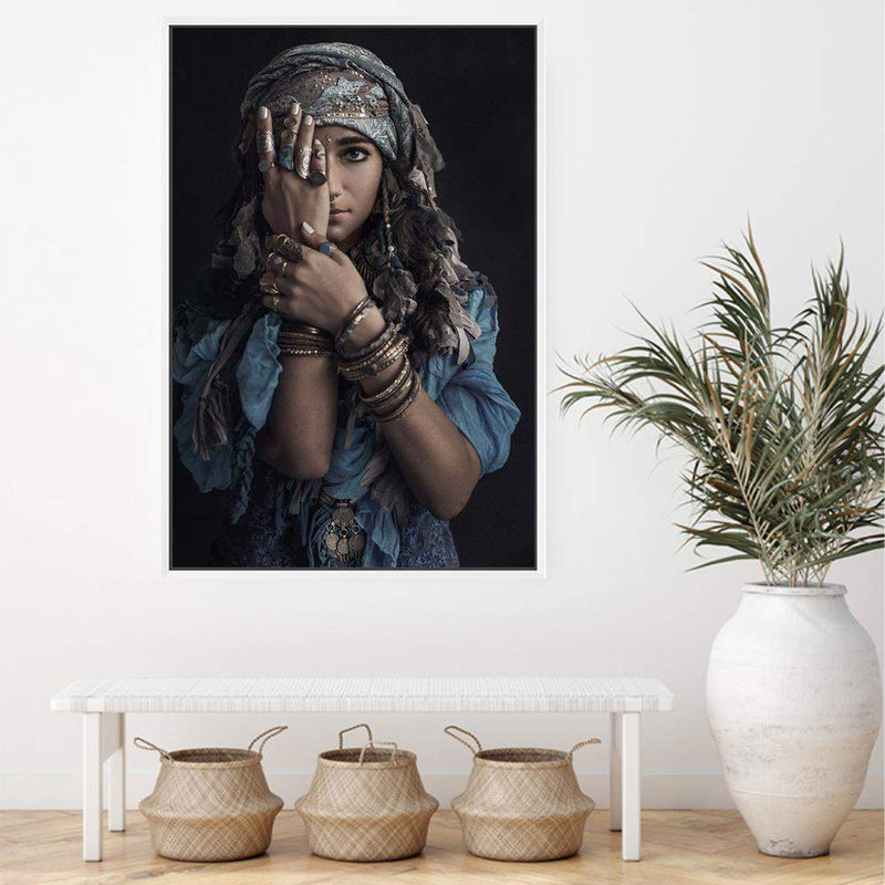 Moroccan Gypsy-The Paper Tree-Artwork,blue,boho,feature female,female,GYPSY,GYPSY WOMAN,moroccan,morocco,portrait,premium art print,TRIBAL,TRIBAL WOMAN,wall art,Wall_Art,Wall_Art_Prints,woman