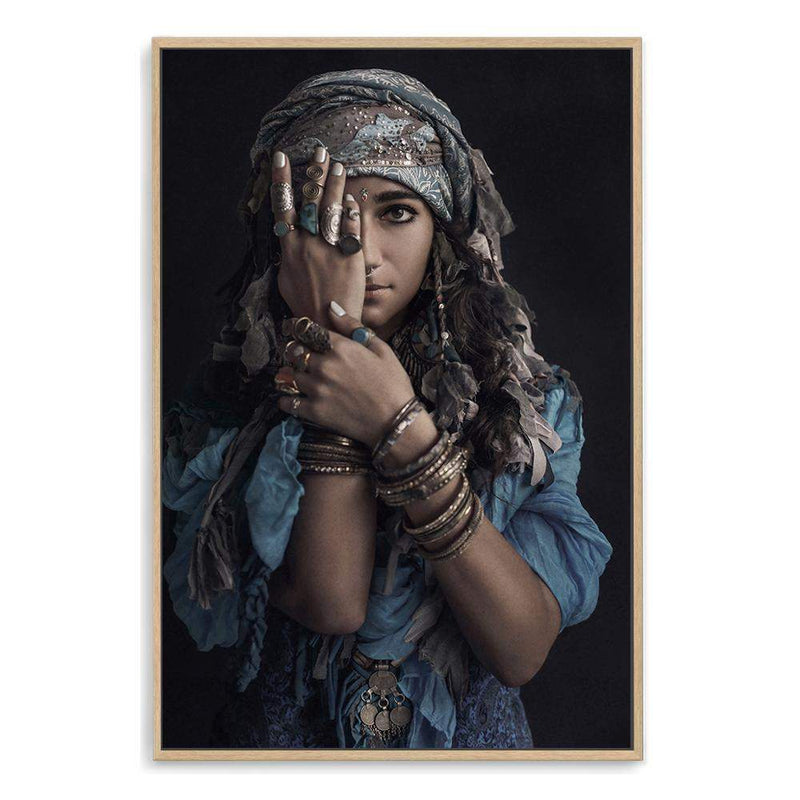 Moroccan Gypsy-The Paper Tree-Artwork,blue,boho,feature female,female,GYPSY,GYPSY WOMAN,moroccan,morocco,portrait,premium art print,TRIBAL,TRIBAL WOMAN,wall art,Wall_Art,Wall_Art_Prints,woman