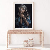 Moroccan Gypsy-The Paper Tree-Artwork,blue,boho,feature female,female,GYPSY,GYPSY WOMAN,moroccan,morocco,portrait,premium art print,TRIBAL,TRIBAL WOMAN,wall art,Wall_Art,Wall_Art_Prints,woman