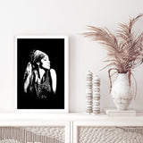 Boho Gypsy Silhouette-The Paper Tree-Abstract,Artwork,black,black & white,BLACK AND WHITE,bohemian,boho,gypsy,gypsy woman,monochrome,portrait,premium art print,tribal,wall art,Wall_Art,Wall_Art_Prints