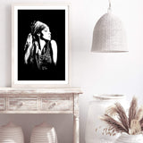 Boho Gypsy Silhouette-The Paper Tree-Abstract,Artwork,black,black & white,BLACK AND WHITE,bohemian,boho,gypsy,gypsy woman,monochrome,portrait,premium art print,tribal,wall art,Wall_Art,Wall_Art_Prints