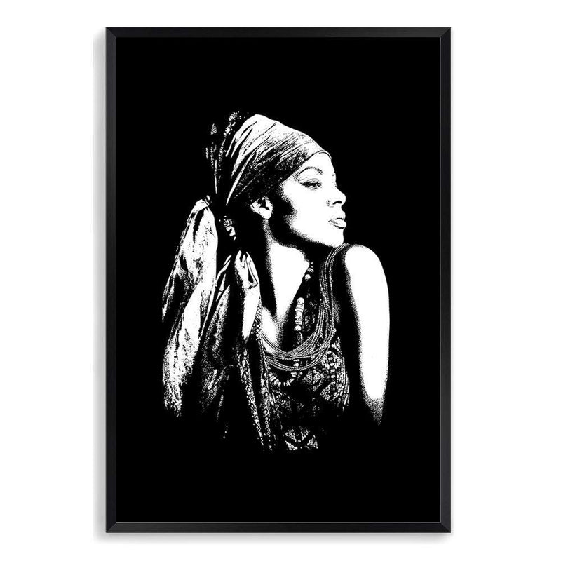 Boho Gypsy Silhouette-The Paper Tree-Abstract,Artwork,black,black & white,BLACK AND WHITE,bohemian,boho,gypsy,gypsy woman,monochrome,portrait,premium art print,tribal,wall art,Wall_Art,Wall_Art_Prints