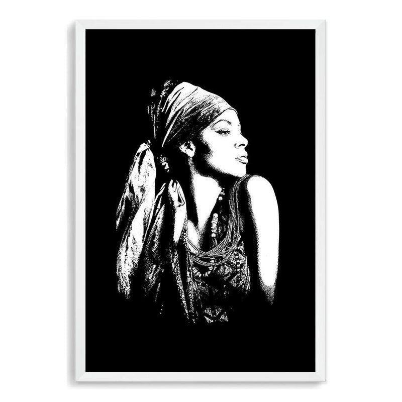 Boho Gypsy Silhouette-The Paper Tree-Abstract,Artwork,black,black & white,BLACK AND WHITE,bohemian,boho,gypsy,gypsy woman,monochrome,portrait,premium art print,tribal,wall art,Wall_Art,Wall_Art_Prints