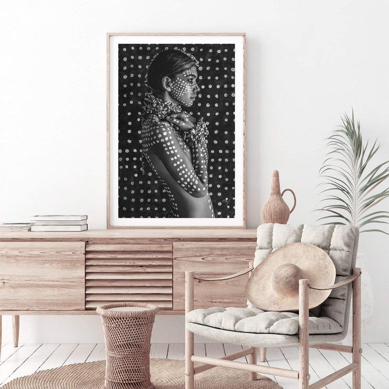 Boho Tribal Woman II-The Paper Tree-Artwork,black,black & White,black and white,bohemian,boho,gypsy,gypsy woman,monochrome,portrait,premium art print,tribal,wall art,Wall_Art,Wall_Art_Prints