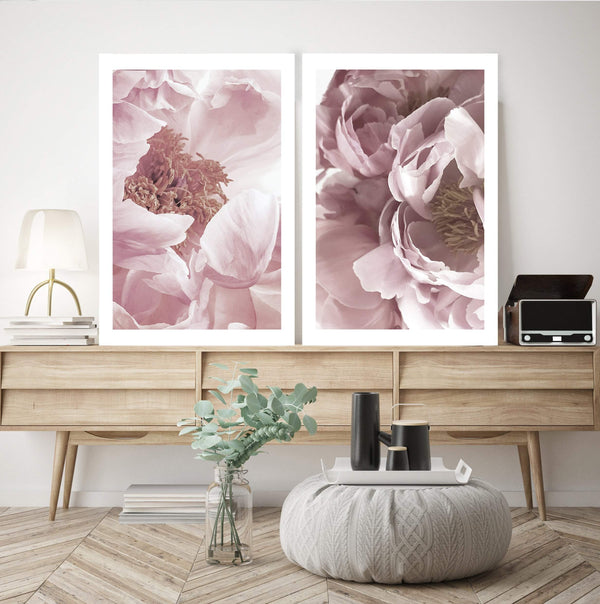 Set of 2 - Dusty Pink Peonies  & No.2-The Paper Tree-Artwork,coastal,dusty pink,Floral,flower,gift,peonies,peonies wall print,pink,portrait,premium art print,wall art,Wall_Art,Wall_Art_Prints