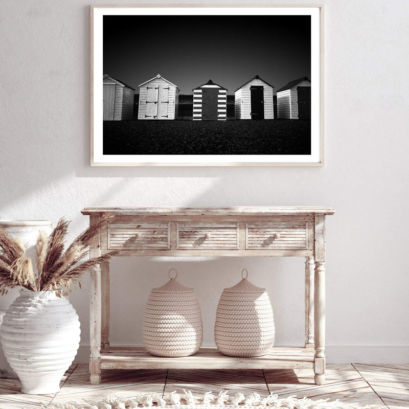 Beach Boat House-The Paper Tree-Art_Prints,Artwork,BEACH,beach cabin,black,black & white,BLACK AND WHITE,BOAT HOUSE,coastal,Designer,hamptons,horizon,landscape,monochrome,monocrome,premium art print,wall art,Wall_Art,Wall_Art_Prints