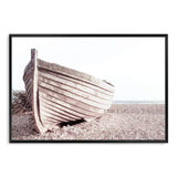 Boat On The Beach-The Paper Tree-beach,boat,boho,coast,coastal,hamptons,landscape,muted tone,NEUTRAL,premium art print,sand,shore,timber boat,wall art,Wall_Art,Wall_Art_Prints,wood