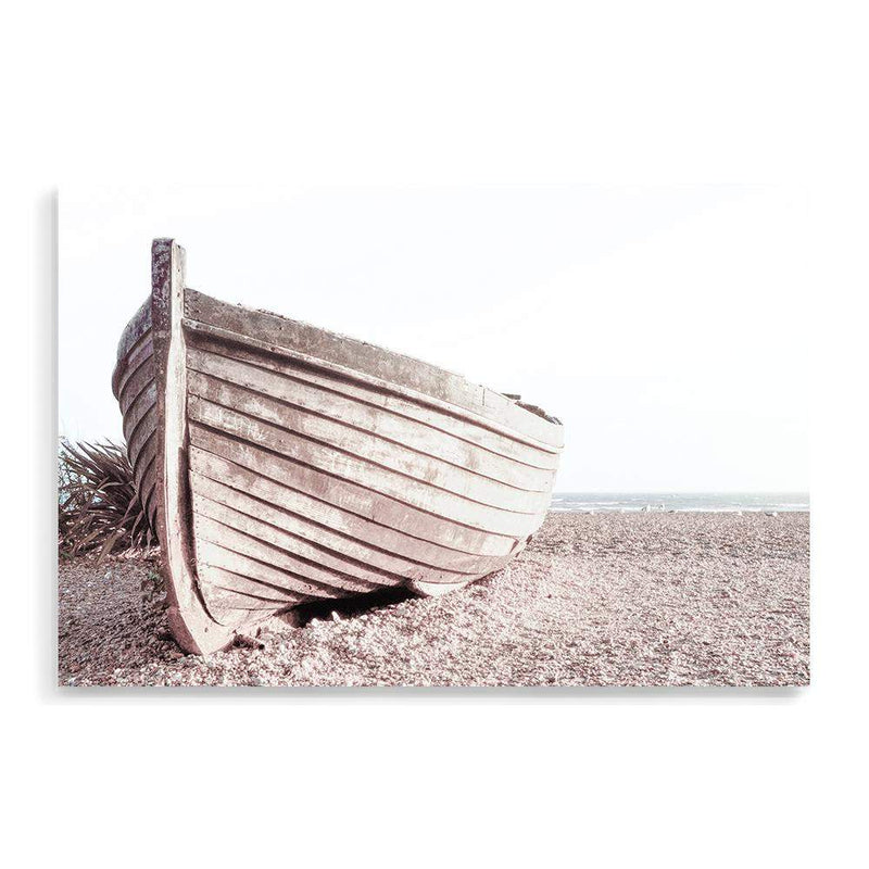 Boat On The Beach-The Paper Tree-beach,boat,boho,coast,coastal,hamptons,landscape,muted tone,NEUTRAL,premium art print,sand,shore,timber boat,wall art,Wall_Art,Wall_Art_Prints,wood