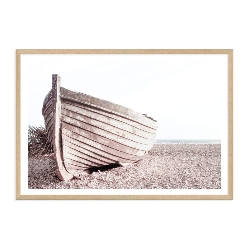 Boat On The Beach-The Paper Tree-beach,boat,boho,coast,coastal,hamptons,landscape,muted tone,NEUTRAL,premium art print,sand,shore,timber boat,wall art,Wall_Art,Wall_Art_Prints,wood