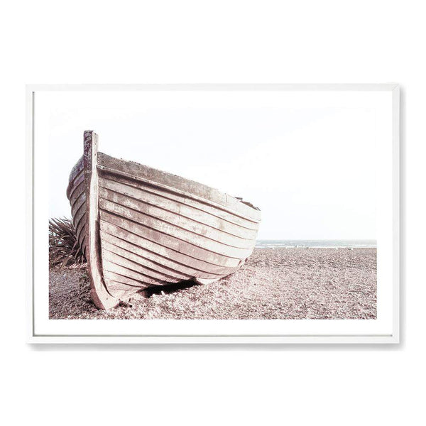 Boat On The Beach-The Paper Tree-beach,boat,boho,coast,coastal,hamptons,landscape,muted tone,NEUTRAL,premium art print,sand,shore,timber boat,wall art,Wall_Art,Wall_Art_Prints,wood