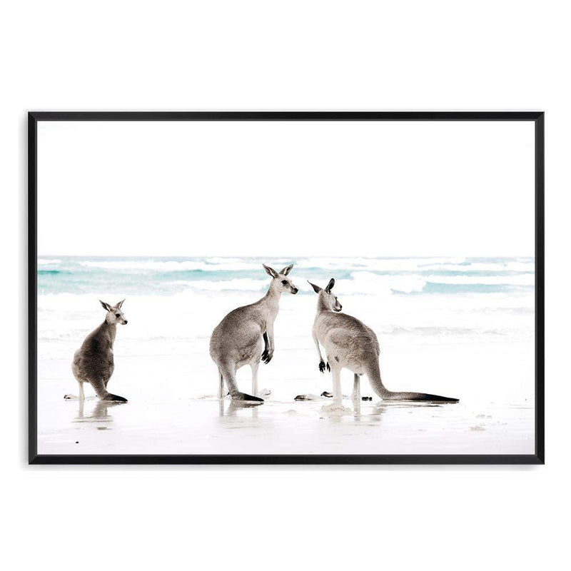 Kangaroos On The Beach-The Paper Tree-animals,Art_Prints,Artwork,australian,Australian animals,australian art,australian landscape,BEACH,boho,coastal,COASTAL ART,Designer,hamptons,kangaroo,kangaroo's,landscape,nature,neutral,premium art print,travel,wall art,Wall_Art,Wall_Art_Prints,white