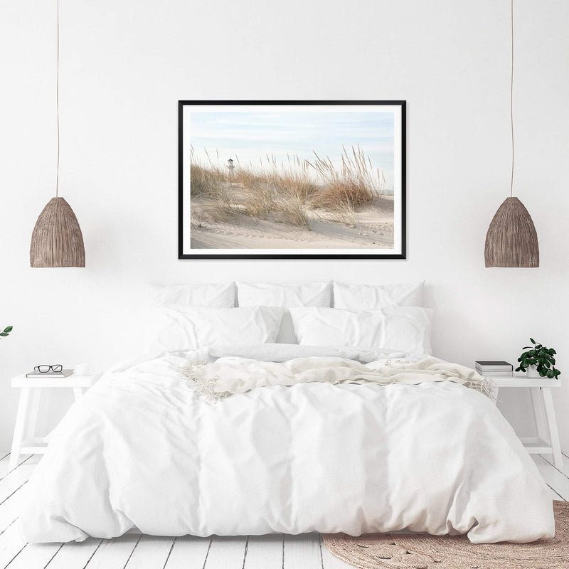 The Lighthouse-The Paper Tree-beach,boho,coastal,coastal grass,coastal reeds,grass,hamptons,landscape,lighthouse,neutral,premium art print,reeds,shore,tall grass,wall art,Wall_Art,Wall_Art_Prints