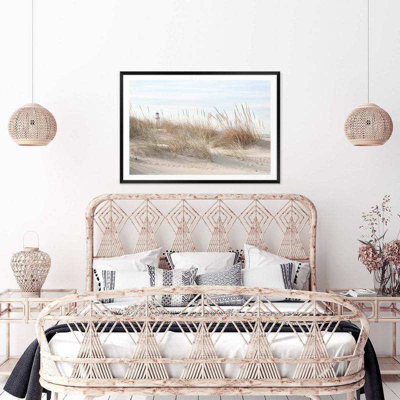 The Lighthouse-The Paper Tree-beach,boho,coastal,coastal grass,coastal reeds,grass,hamptons,landscape,lighthouse,neutral,premium art print,reeds,shore,tall grass,wall art,Wall_Art,Wall_Art_Prints