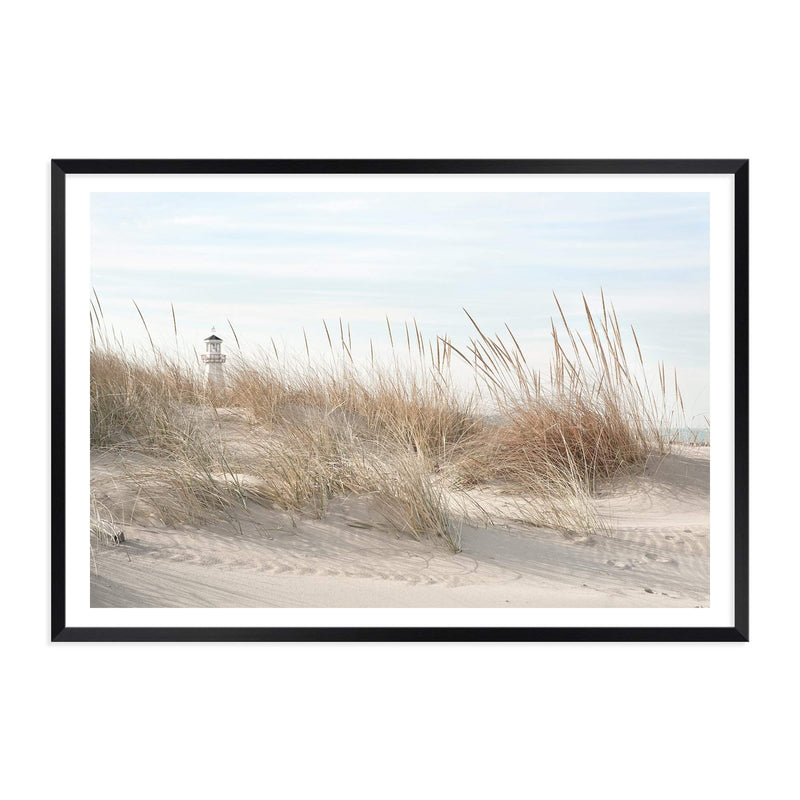 The Lighthouse-The Paper Tree-beach,boho,coastal,coastal grass,coastal reeds,grass,hamptons,landscape,lighthouse,neutral,premium art print,reeds,shore,tall grass,wall art,Wall_Art,Wall_Art_Prints