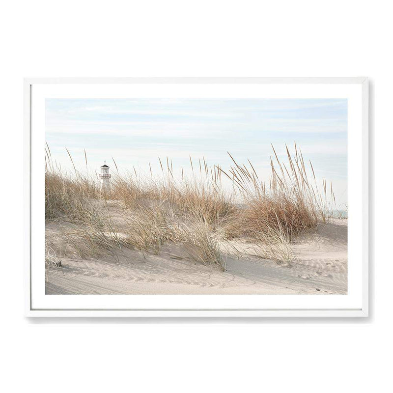 The Lighthouse-The Paper Tree-beach,boho,coastal,coastal grass,coastal reeds,grass,hamptons,landscape,lighthouse,neutral,premium art print,reeds,shore,tall grass,wall art,Wall_Art,Wall_Art_Prints