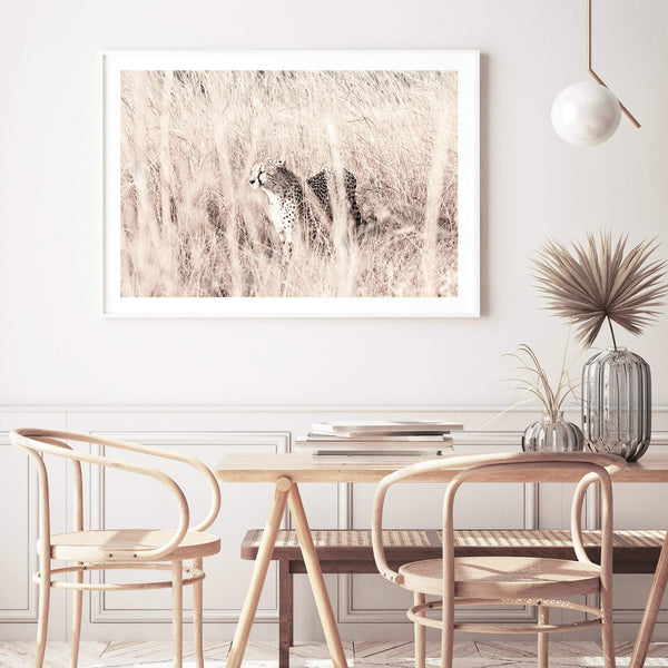 Cheetah In The Grass-The Paper Tree-africa,african,animal,boho,cat,cheetah,grass,landscape,nature,neutral,premium art print,tall grass,wall art,Wall_Art,Wall_Art_Prints