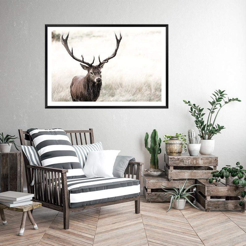 The Stag-The Paper Tree-animal,boho,deer,landscape,nature,neutral,premium art print,stag,wall art,Wall_Art,Wall_Art_Prints