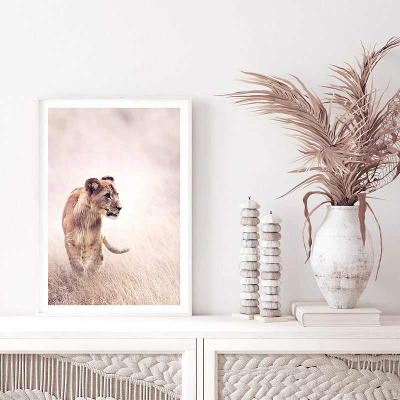 Lion On The Prowl II-The Paper Tree-africa,african,animal,boho,leo,lion,nature,neutral,portrait,premium art print,TAN,wall art,Wall_Art,Wall_Art_Prints