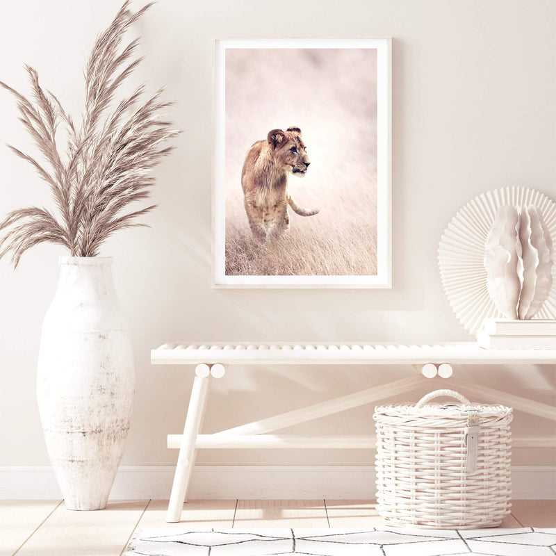 Lion On The Prowl II-The Paper Tree-africa,african,animal,boho,leo,lion,nature,neutral,portrait,premium art print,TAN,wall art,Wall_Art,Wall_Art_Prints