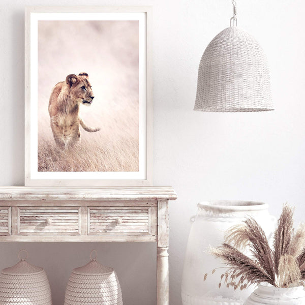 Lion On The Prowl II-The Paper Tree-africa,african,animal,boho,leo,lion,nature,neutral,portrait,premium art print,TAN,wall art,Wall_Art,Wall_Art_Prints