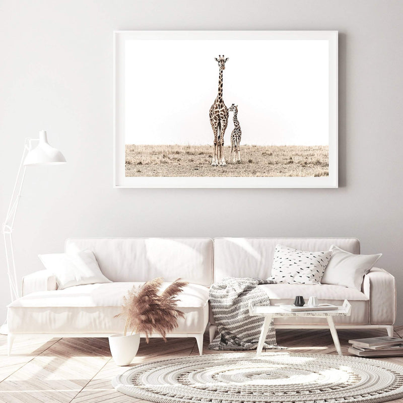 Giraffe Mother & Calf-The Paper Tree-africa,african,animal,baby,boho,calf,giraffe,giraffes,landscape,maternal,mother,nature,neutral,premium art print,wall art,Wall_Art,Wall_Art_Prints