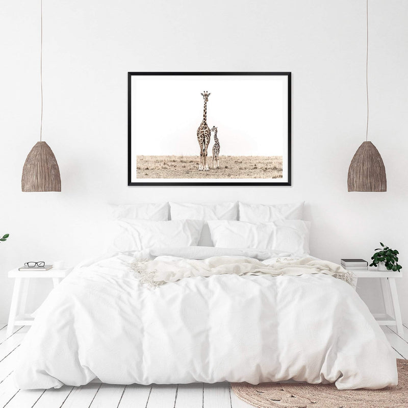 Giraffe Mother & Calf-The Paper Tree-africa,african,animal,baby,boho,calf,giraffe,giraffes,landscape,maternal,mother,nature,neutral,premium art print,wall art,Wall_Art,Wall_Art_Prints