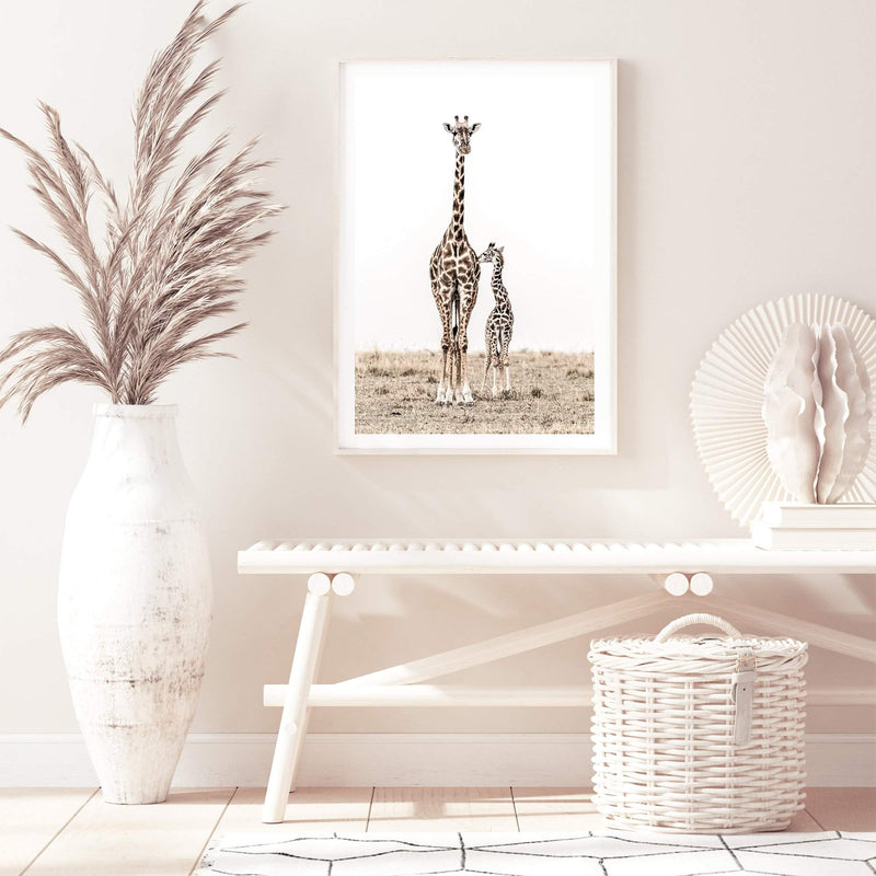 Giraffe Mother & Calf-The Paper Tree-africa,african,animal,boho,giraffe,maternal,nature,neutral,portrait,premium art print,wall art,Wall_Art,Wall_Art_Prints