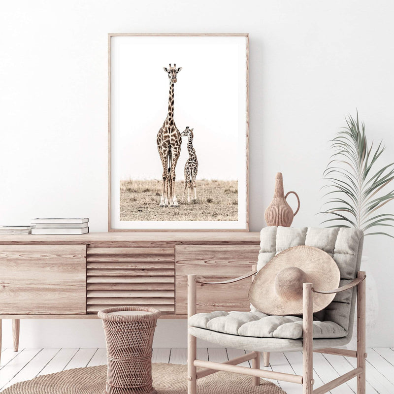 Giraffe Mother & Calf-The Paper Tree-africa,african,animal,boho,giraffe,maternal,nature,neutral,portrait,premium art print,wall art,Wall_Art,Wall_Art_Prints