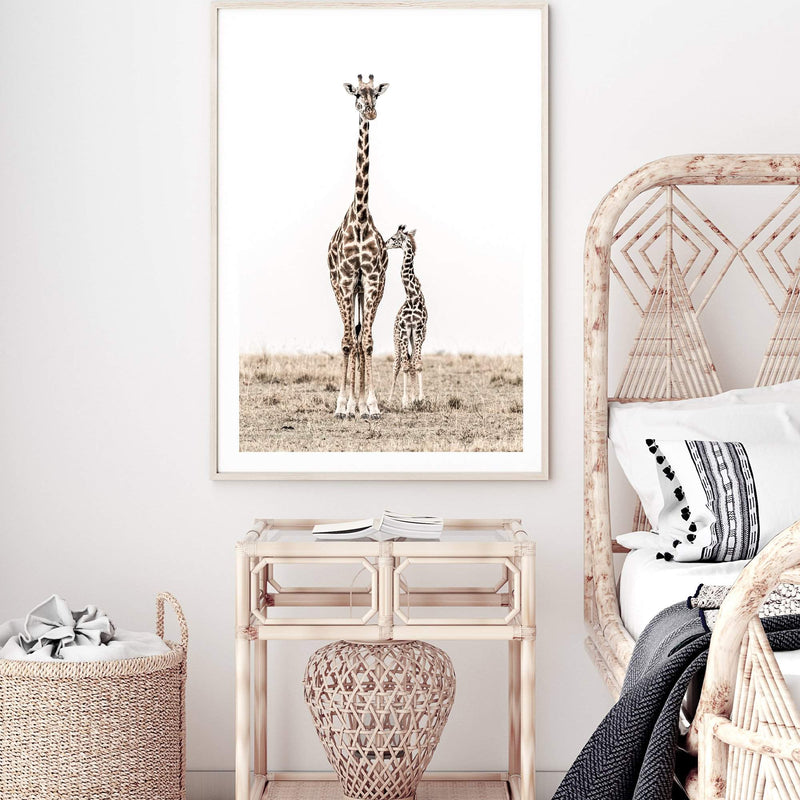 Giraffe Mother & Calf-The Paper Tree-africa,african,animal,boho,giraffe,maternal,nature,neutral,portrait,premium art print,wall art,Wall_Art,Wall_Art_Prints