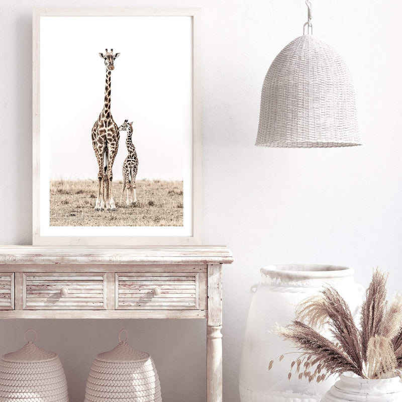 Giraffe Mother & Calf-The Paper Tree-africa,african,animal,boho,giraffe,maternal,nature,neutral,portrait,premium art print,wall art,Wall_Art,Wall_Art_Prints