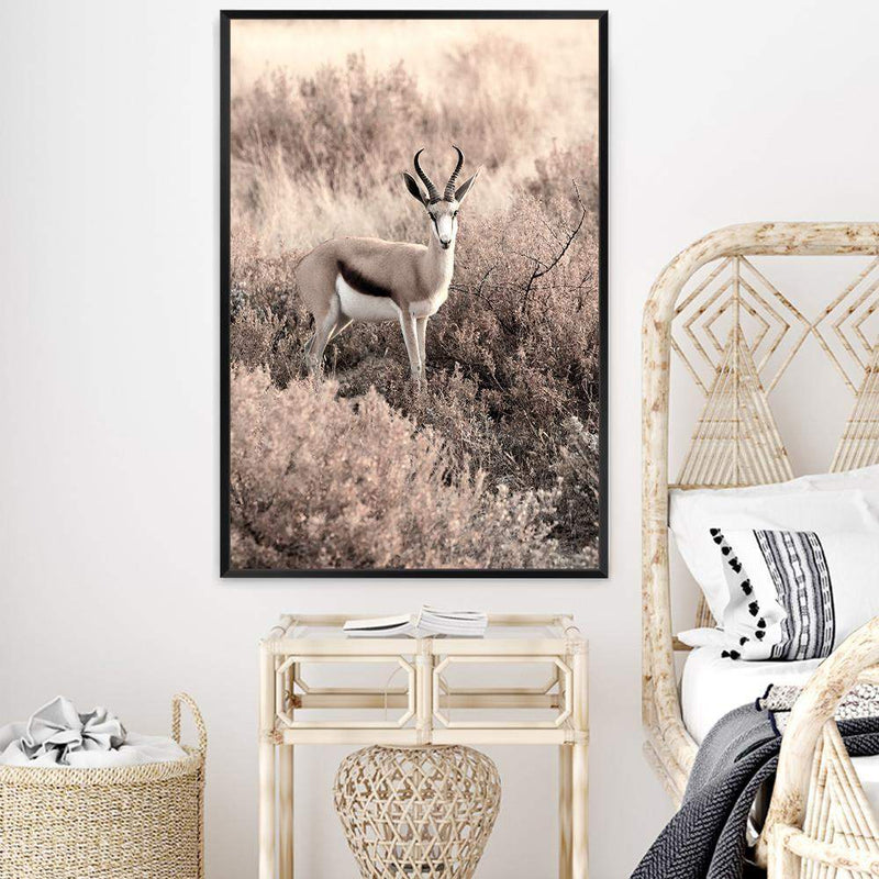 Grazing Springbok-The Paper Tree-africa,african,animal,antelope,nature,neutral,portrait,premium art print,springbok,TAN,wall art,Wall_Art,Wall_Art_Prints