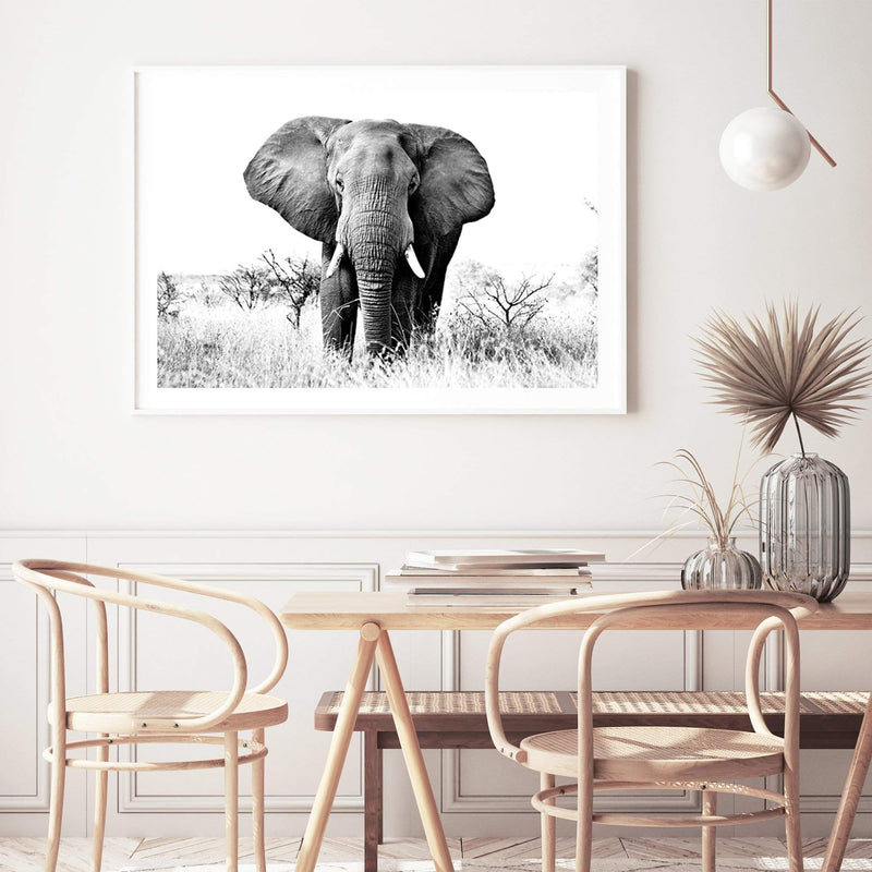 The Elephant-The Paper Tree-africa,african,animal,black,black & white,elephant,landscape,monochrome,nature,premium art print,wall art,Wall_Art,Wall_Art_Prints