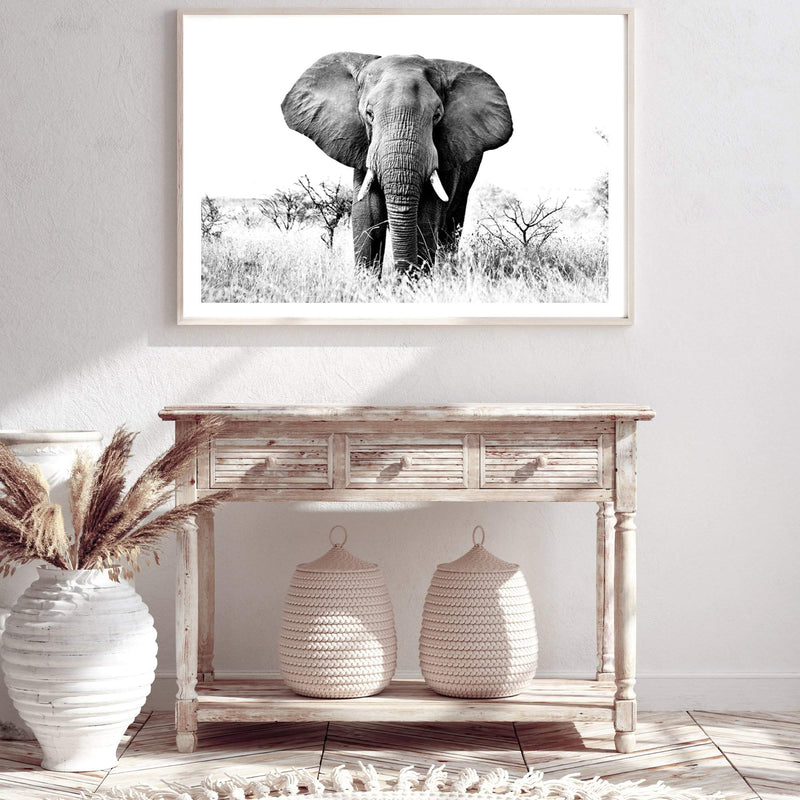 The Elephant-The Paper Tree-africa,african,animal,black,black & white,elephant,landscape,monochrome,nature,premium art print,wall art,Wall_Art,Wall_Art_Prints