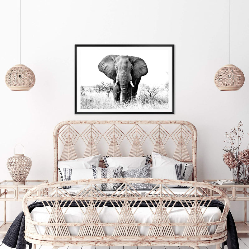 The Elephant-The Paper Tree-africa,african,animal,black,black & white,elephant,landscape,monochrome,nature,premium art print,wall art,Wall_Art,Wall_Art_Prints