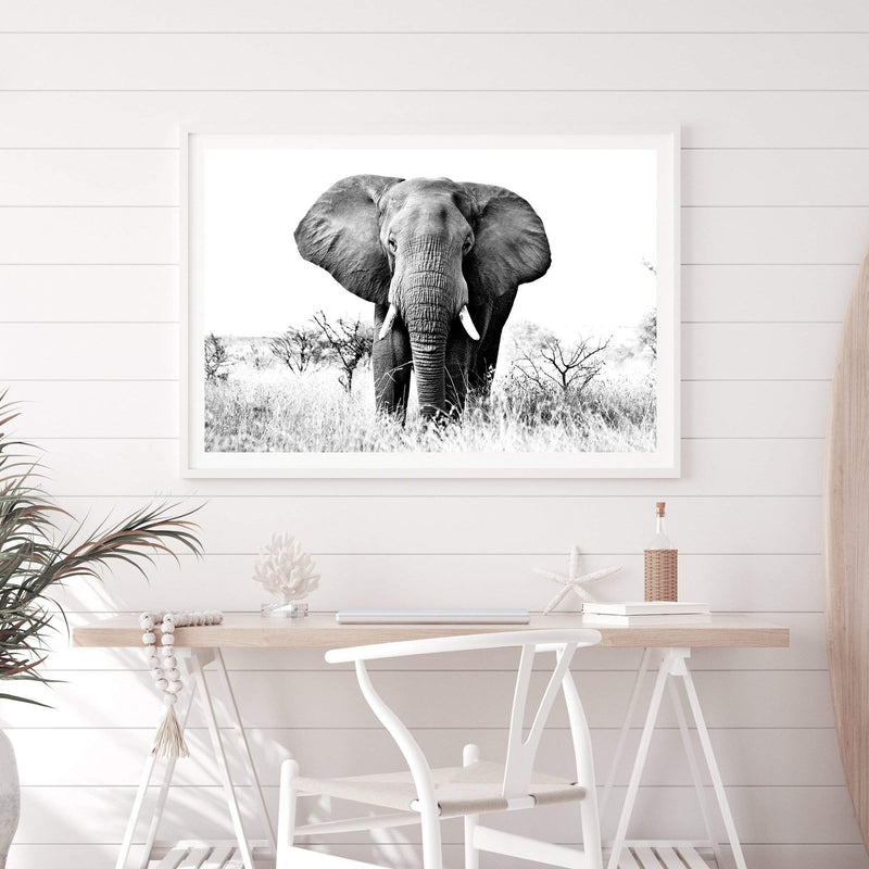 The Elephant-The Paper Tree-africa,african,animal,black,black & white,elephant,landscape,monochrome,nature,premium art print,wall art,Wall_Art,Wall_Art_Prints