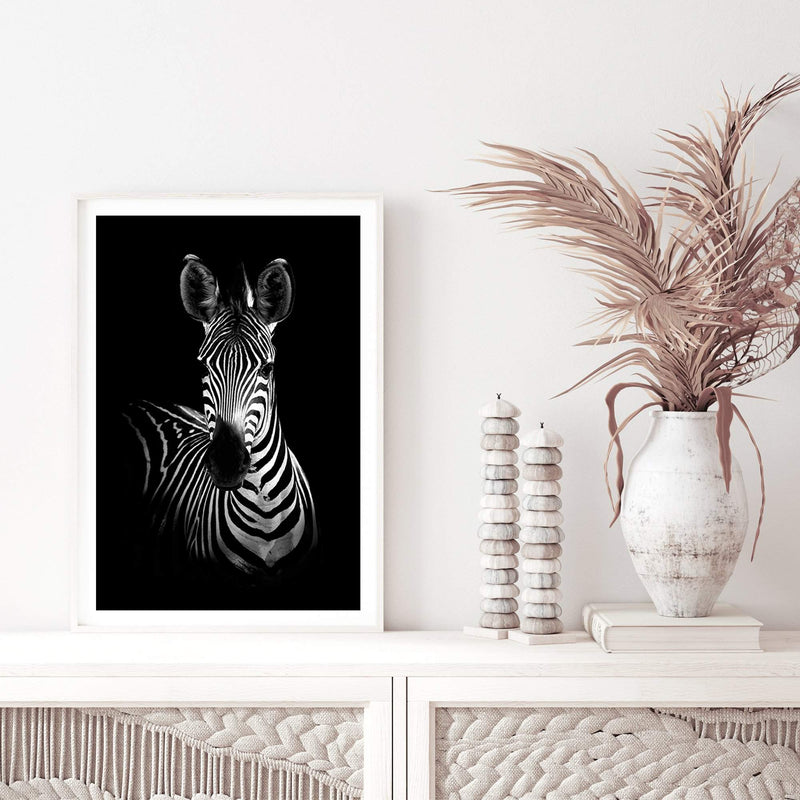 Zebra-The Paper Tree-africa,african,animal,black,black & white,horse,minimalist,monochrome,portrait,premium art print,scandi,wall art,Wall_Art,Wall_Art_Prints,zebra