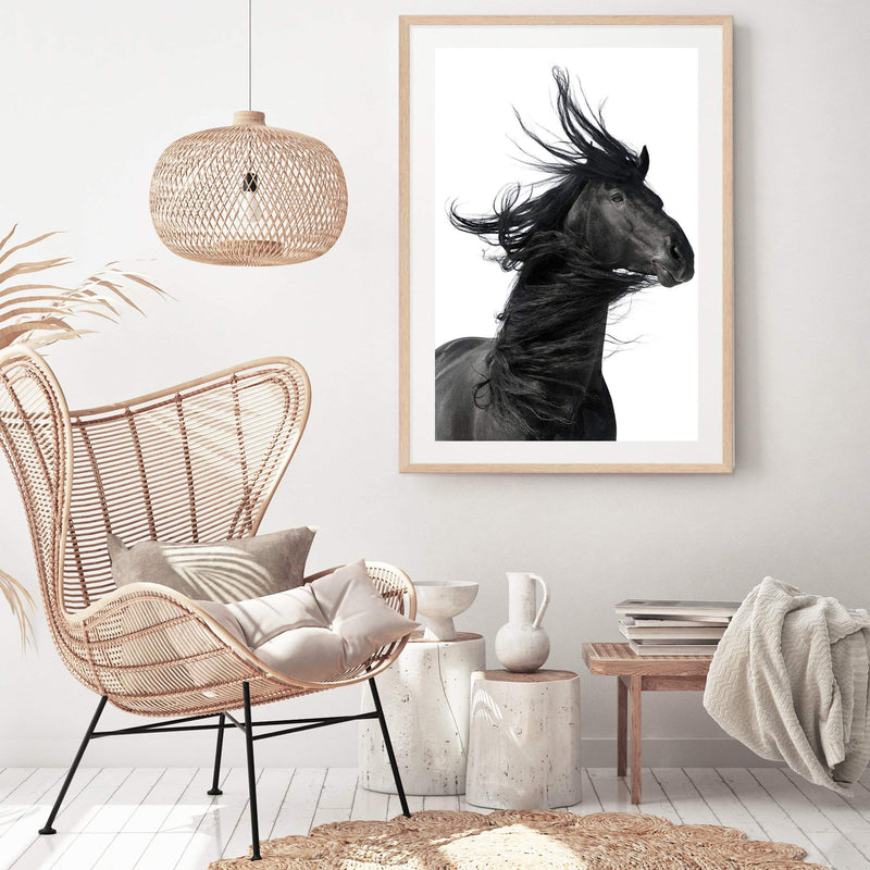 Black Horses Mane-The Paper Tree-animal,black,black & white,horse,minimalist,monochrome,moroccan,morocco,portait,premium art print,scandi,stallion,wall art,Wall_Art,Wall_Art_Prints