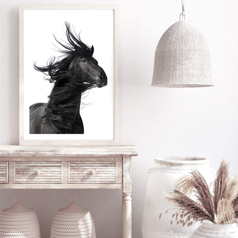 Black Horses Mane-The Paper Tree-animal,black,black & white,horse,minimalist,monochrome,moroccan,morocco,portait,premium art print,scandi,stallion,wall art,Wall_Art,Wall_Art_Prints