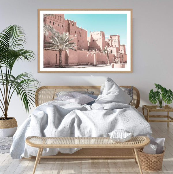 Moroccan Palace-The Paper Tree-Art_Prints,Artwork,blue,boho,burnt orange,desert,DESERT PALACE,Designer,horizon,landscape,moroccan,morocco,orange,PALACE,pastel,pink,premium art print,tan,wall art,Wall_Art,Wall_Art_Prints