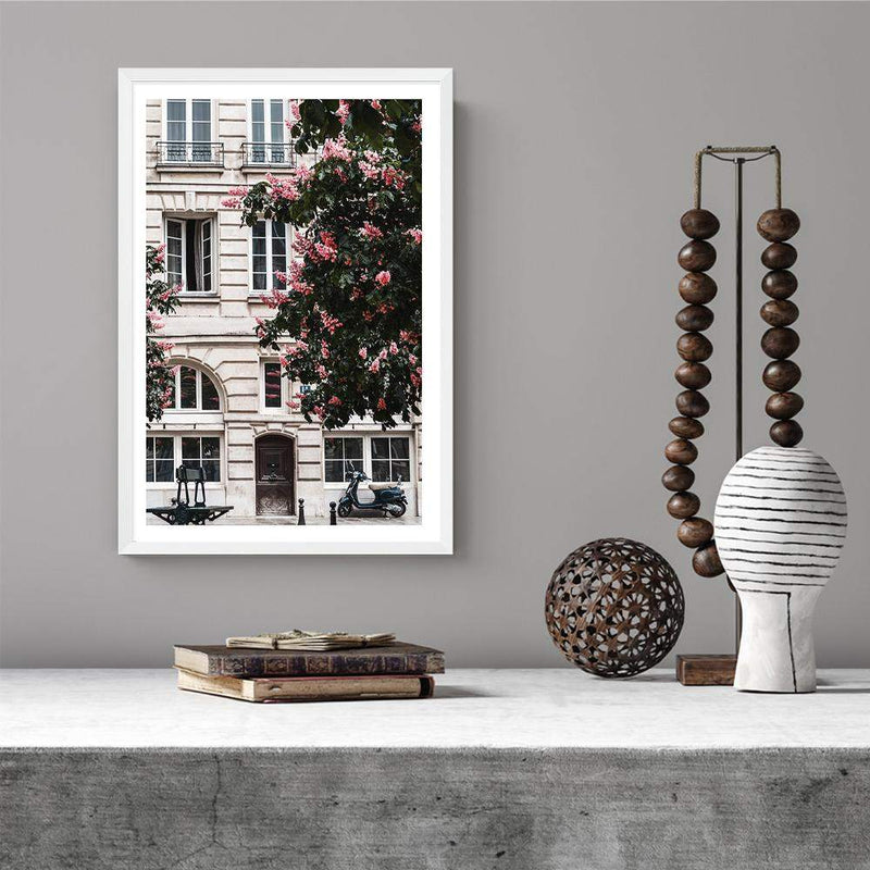 The French Facade-The Paper Tree-architecture,balcony,blossom,building,european,flowers,france,french,neutral,paris,portrait,premium art print,structure,tree,wall art,Wall_Art,Wall_Art_Prints