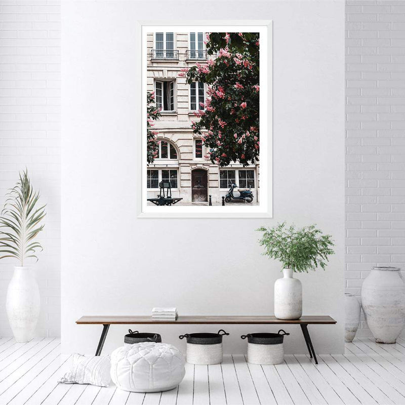 The French Facade-The Paper Tree-architecture,balcony,blossom,building,european,flowers,france,french,neutral,paris,portrait,premium art print,structure,tree,wall art,Wall_Art,Wall_Art_Prints