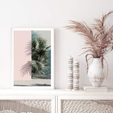 Palms Edge II-The Paper Tree-abstract,america,architecture,boho,building,coastal,green,lines,minimalist,palm frond,palm springs,pink,plam,plam tree,portrait,premium art print,retro,scandi,vintage,wall art,Wall_Art,Wall_Art_Prints