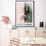 Palms Edge II-The Paper Tree-abstract,america,architecture,boho,building,coastal,green,lines,minimalist,palm frond,palm springs,pink,plam,plam tree,portrait,premium art print,retro,scandi,vintage,wall art,Wall_Art,Wall_Art_Prints