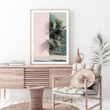 Palms Edge II-The Paper Tree-abstract,america,architecture,boho,building,coastal,green,lines,minimalist,palm frond,palm springs,pink,plam,plam tree,portrait,premium art print,retro,scandi,vintage,wall art,Wall_Art,Wall_Art_Prints