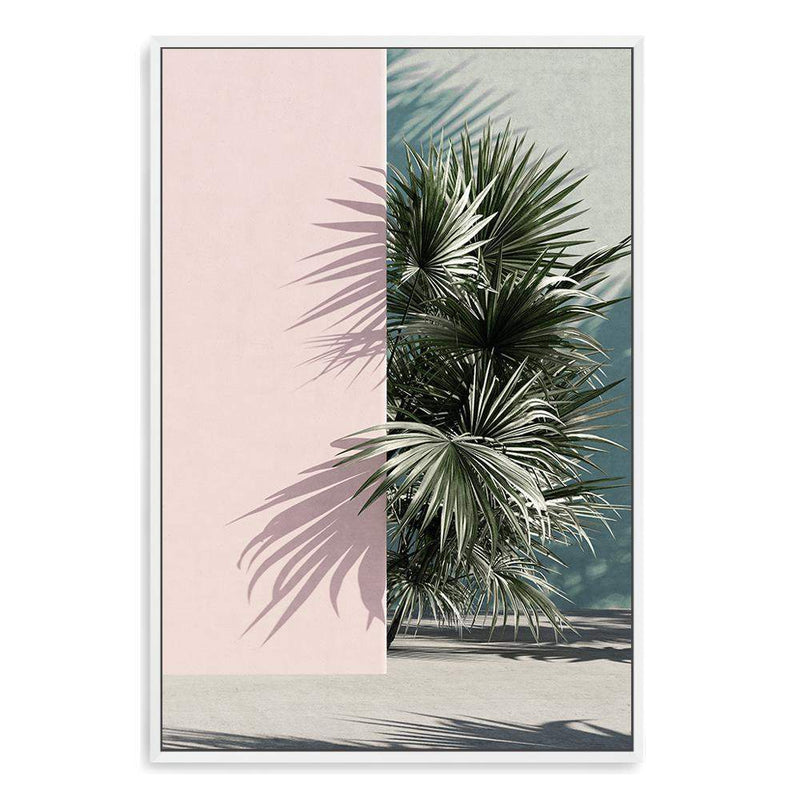 Palms Edge II-The Paper Tree-abstract,america,architecture,boho,building,coastal,green,lines,minimalist,palm frond,palm springs,pink,plam,plam tree,portrait,premium art print,retro,scandi,vintage,wall art,Wall_Art,Wall_Art_Prints