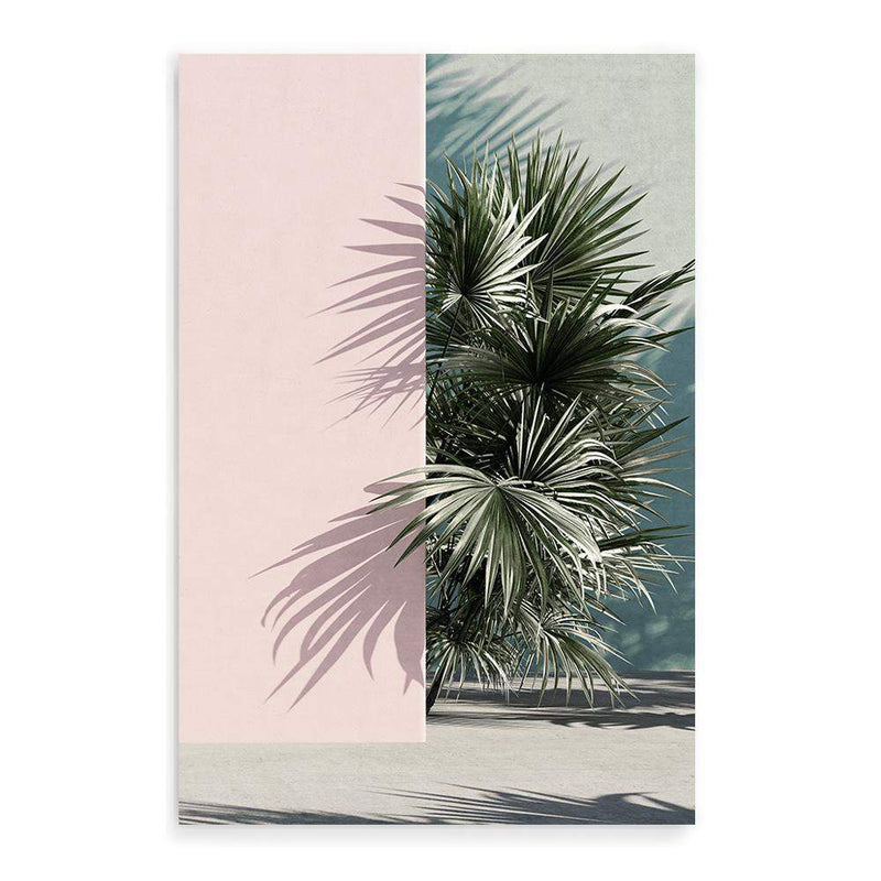 Palms Edge II-The Paper Tree-abstract,america,architecture,boho,building,coastal,green,lines,minimalist,palm frond,palm springs,pink,plam,plam tree,portrait,premium art print,retro,scandi,vintage,wall art,Wall_Art,Wall_Art_Prints