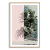 Palms Edge II-The Paper Tree-abstract,america,architecture,boho,building,coastal,green,lines,minimalist,palm frond,palm springs,pink,plam,plam tree,portrait,premium art print,retro,scandi,vintage,wall art,Wall_Art,Wall_Art_Prints