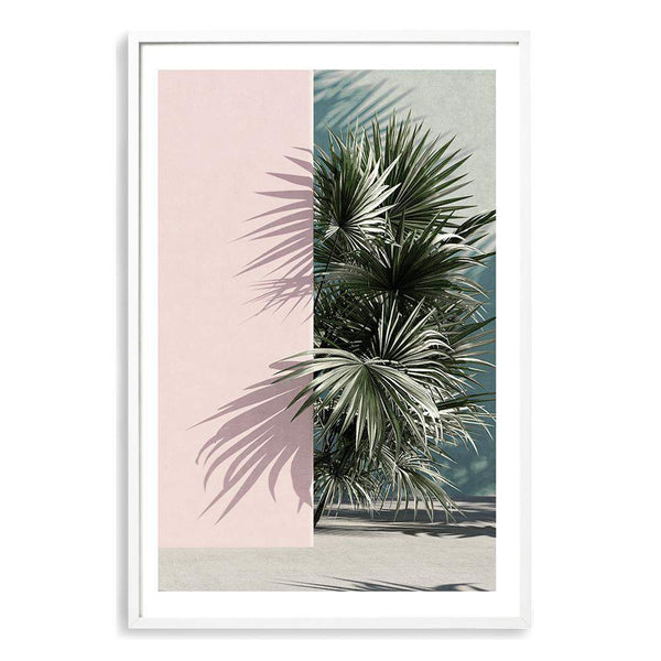 Palms Edge II-The Paper Tree-abstract,america,architecture,boho,building,coastal,green,lines,minimalist,palm frond,palm springs,pink,plam,plam tree,portrait,premium art print,retro,scandi,vintage,wall art,Wall_Art,Wall_Art_Prints